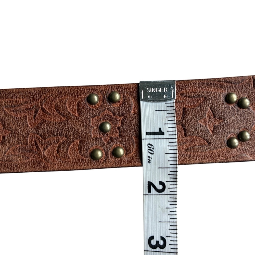 Honest By Brighton Tooled Leather Studded Belt Brown - Picture 10 of 11
